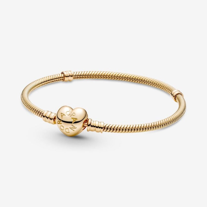 Pandora Moments Heart Clasp Snake Charm Gold | FVPAHXT-16