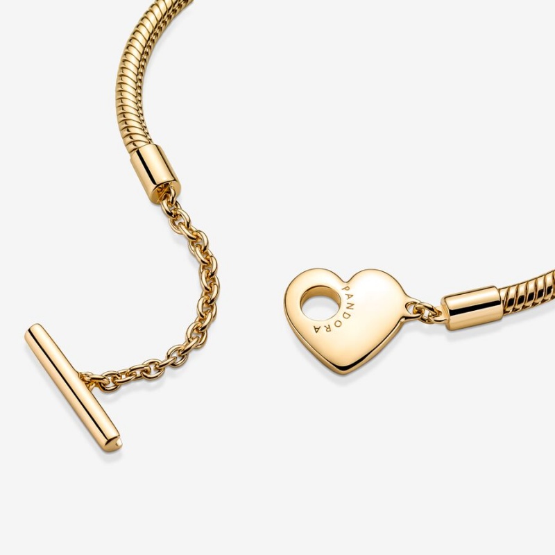 Pandora Moments Heart T-Bar Snake Charm Holders Gold | GDYACTB-20