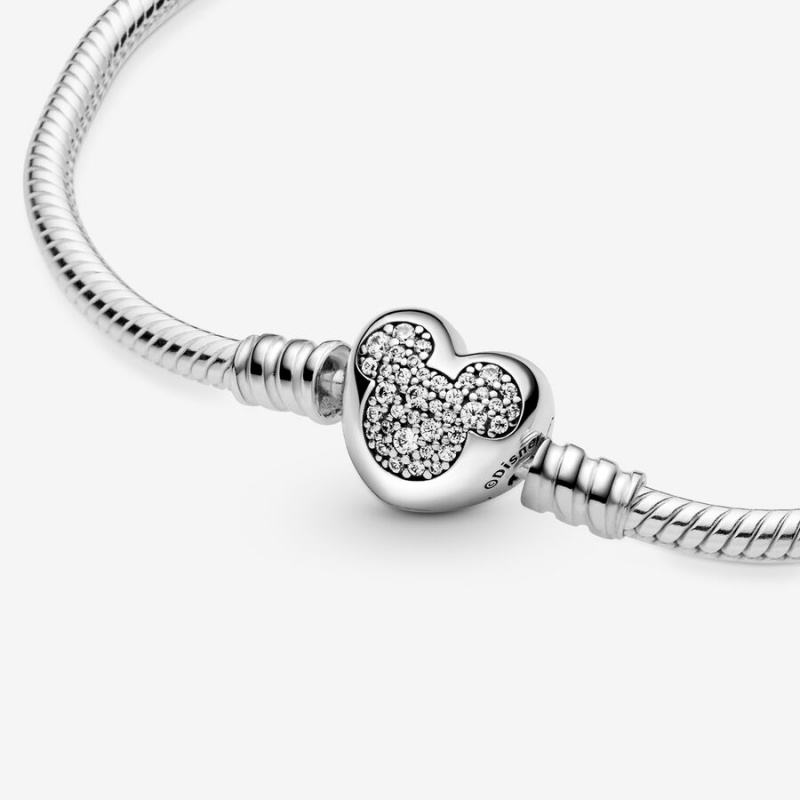 Pandora Moments Mickey Mouse Heart Clasp Snake Charm Holders Silber | BGOXEYC-80