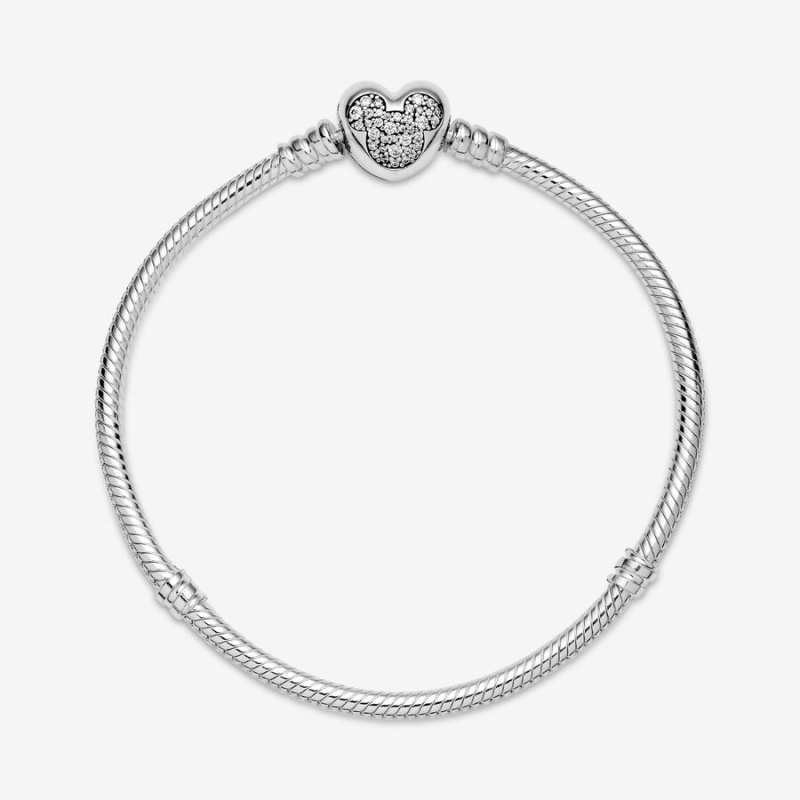 Pandora Moments Mickey Mouse Heart Clasp Snake Kette Silber | QNGOTUI-74