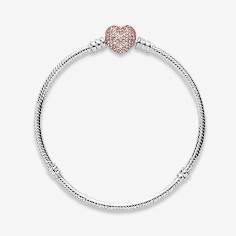 Pandora Moments Pavé Heart Clasp Snake Kette Two-tone | BSFHRCX-31