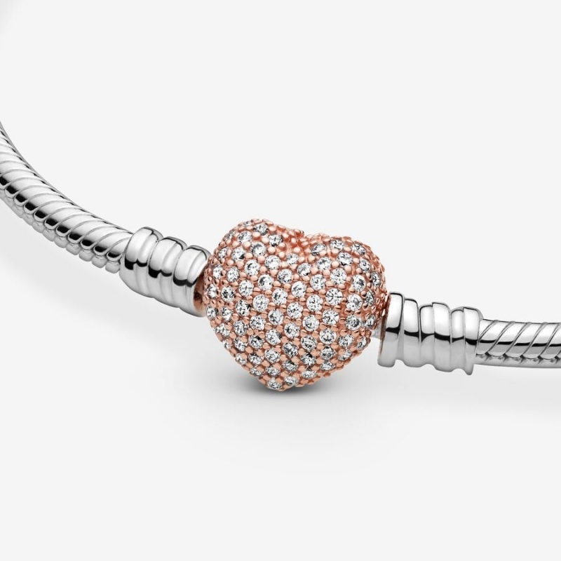 Pandora Moments Pavé Heart Clasp Snake Kette Two-tone | BSFHRCX-31