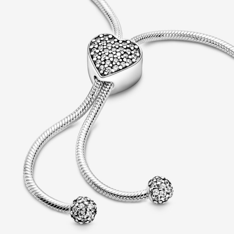 Pandora Moments Pavé Heart Clasp Snake Slider Gleiten Silber | XMWTRBY-48