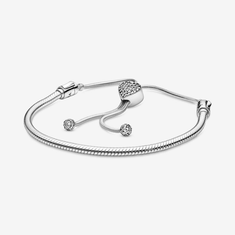 Pandora Moments Pavé Heart Clasp Snake Slider Gleiten Silber | XMWTRBY-48