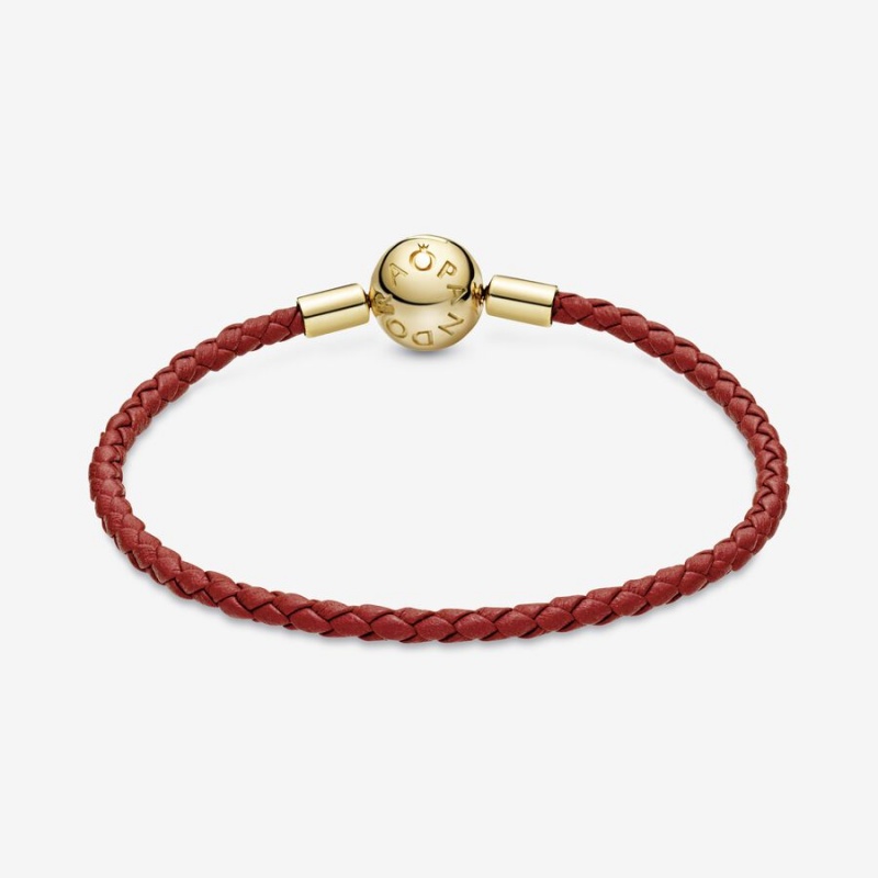 Pandora Moments Red Woven Leder Charm Gold | UFTRGED-45