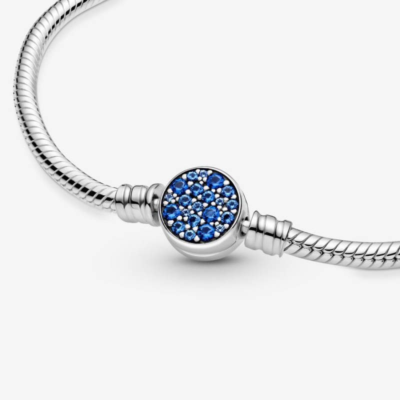 Pandora Moments Sparkling Blue Disc Clasp Snake Charm Holders Silber | CPUXASO-57