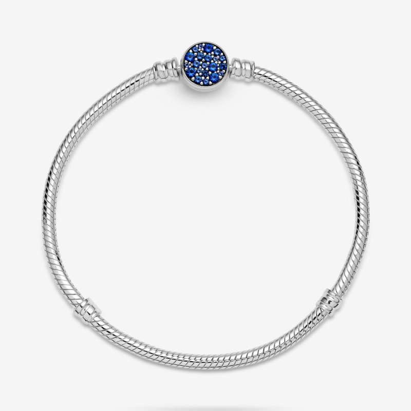 Pandora Moments Sparkling Blue Disc Clasp Snake Charm Holders Silber | CPUXASO-57