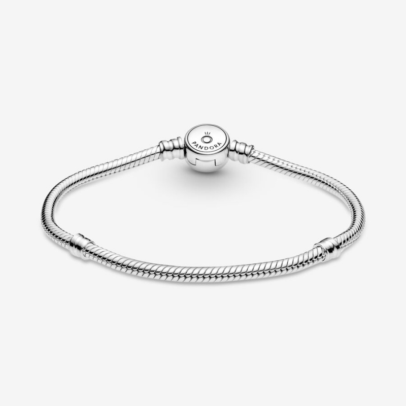 Pandora Moments Sparkling Blue Disc Clasp Snake Kette Silber | TNDJCXE-61