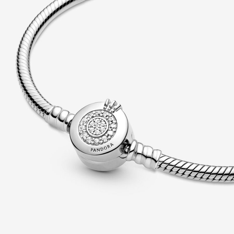 Pandora Moments Sparkling Crown O Snake Charm Silber | JMTVLRG-58