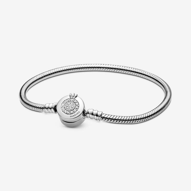 Pandora Moments Sparkling Crown O Snake Charm Silber | JMTVLRG-58