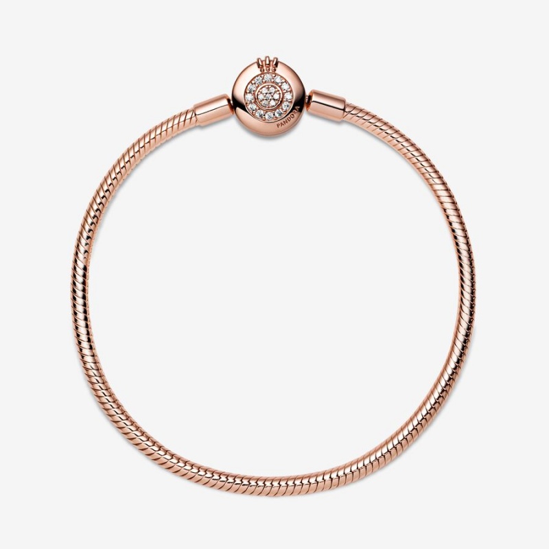 Pandora Moments Sparkling Crown O Snake Kette Rosa Gold | FAHJVCO-01