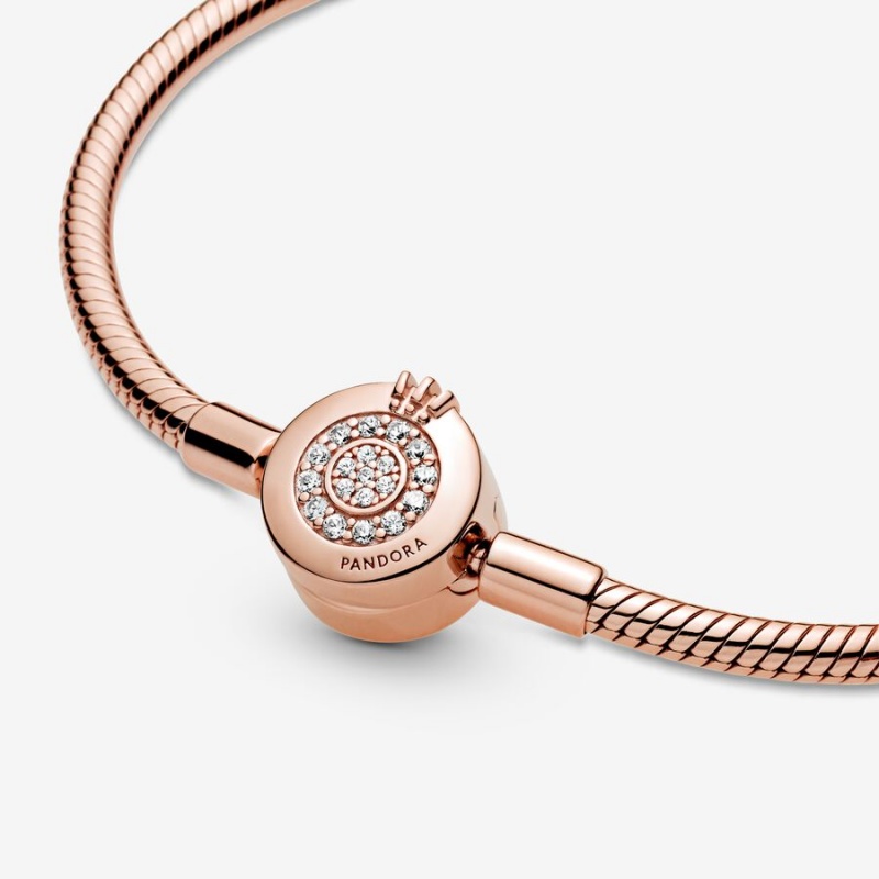 Pandora Moments Sparkling Crown O Snake Kette Rosa Gold | FAHJVCO-01