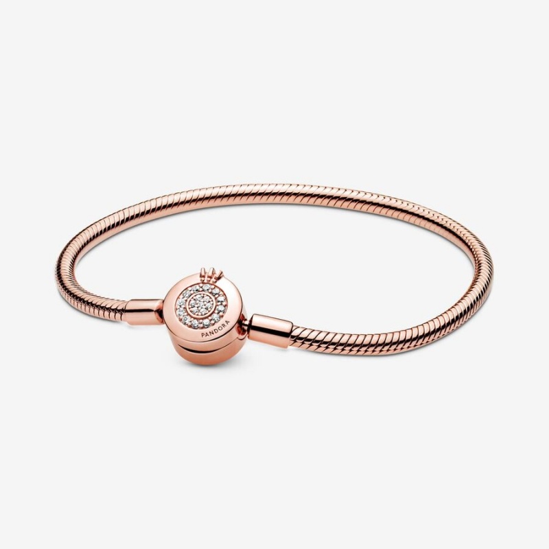 Pandora Moments Sparkling Crown O Snake Kette Rosa Gold | FAHJVCO-01