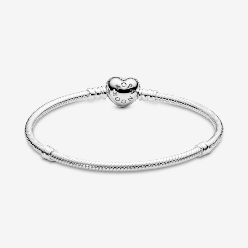 Pandora Moments Sparkling Heart Clasp Snake Charm Silber | XPJHCRQ-10