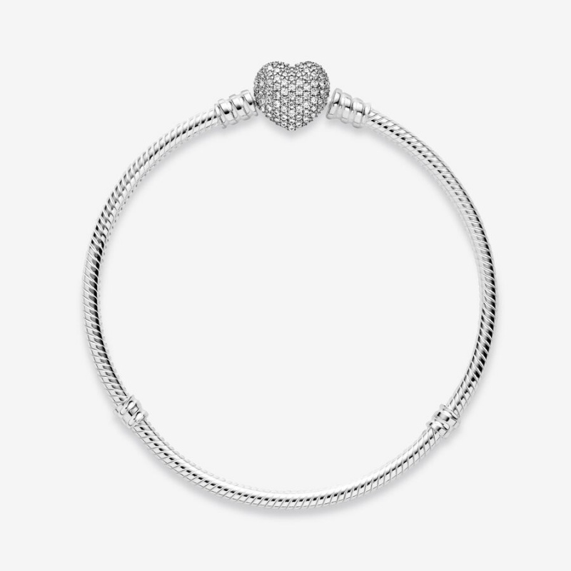 Pandora Moments Sparkling Heart Clasp Snake Charm Silber | XPJHCRQ-10