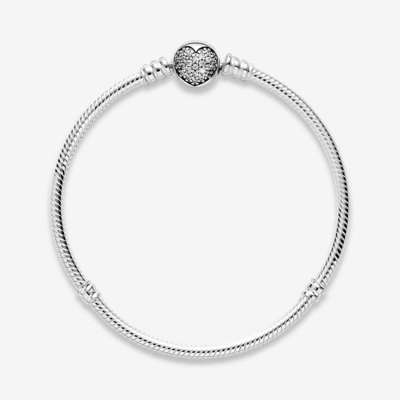 Pandora Moments Sparkling Heart Clasp Snake Charm Silber | FBXCVUA-51