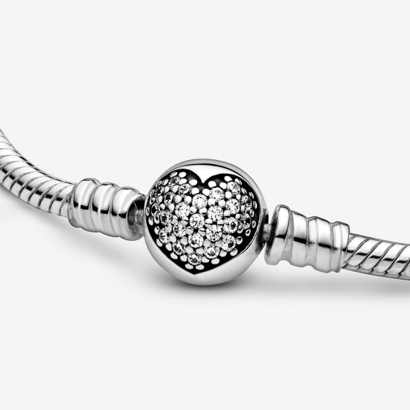 Pandora Moments Sparkling Heart Clasp Snake Charm Silber | FBXCVUA-51