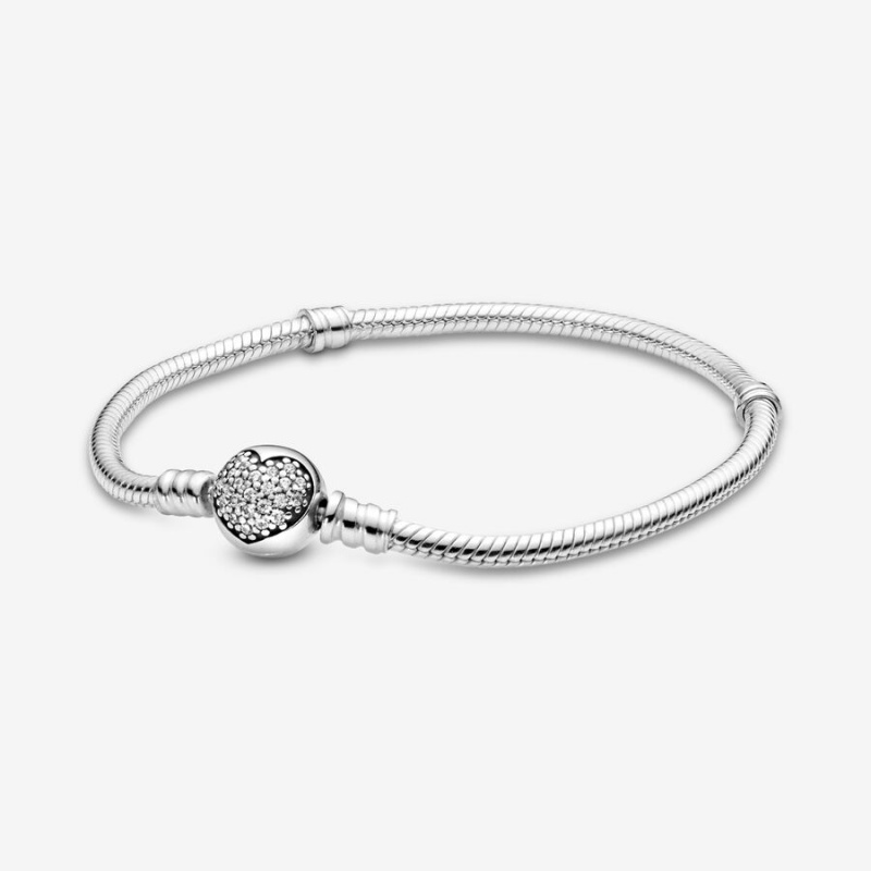 Pandora Moments Sparkling Heart Clasp Snake Charm Silber | FBXCVUA-51