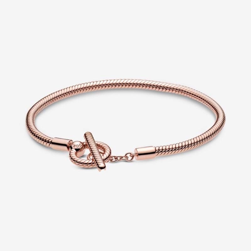 Pandora Moments T-Bar Snake Charm Rosa Gold | XFBRMEZ-94