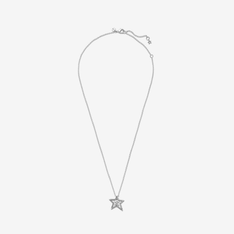 Pandora Pavé Asymmetric Star Collier Kette mit Anhänger Silber | LNOBWTI-40