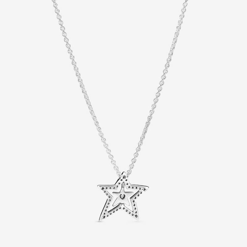 Pandora Pavé Asymmetric Star Collier Kette mit Anhänger Silber | LNOBWTI-40