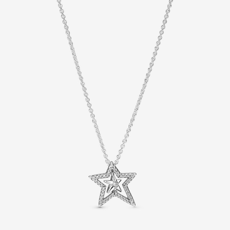 Pandora Pavé Asymmetric Star Collier Kette mit Anhänger Silber | LNOBWTI-40