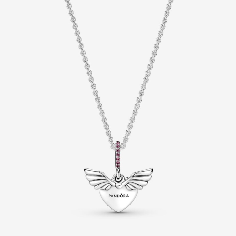 Pandora Pavé Heart & Angel Wings Kette mit Anhänger Silber | JTEKWBF-79