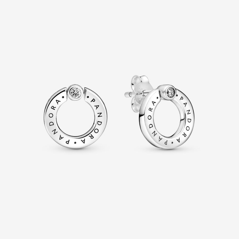 Pandora Pavé & Logo Circle Reversibles Ohrstecker Silber | NJQHMTU-26