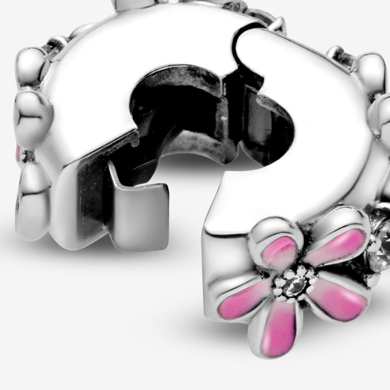 Pandora Pink Daisy Flower Clip Klammern Silber | WIFPKJS-85