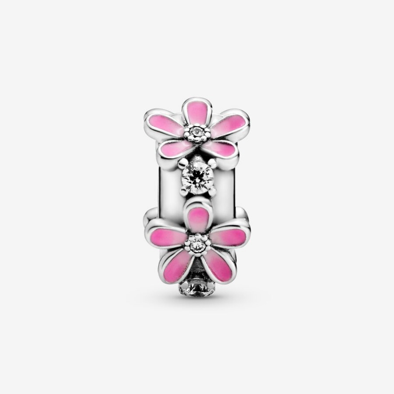 Pandora Pink Daisy Flower Clip Klammern Silber | WIFPKJS-85