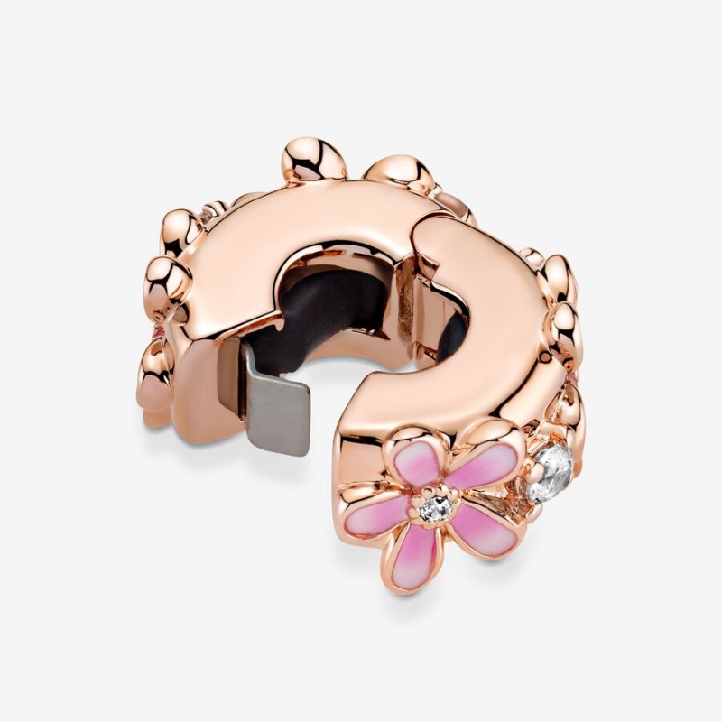 Pandora Pink Daisy Spacer Clip Klammern Rosa Gold | BCVAZQH-61