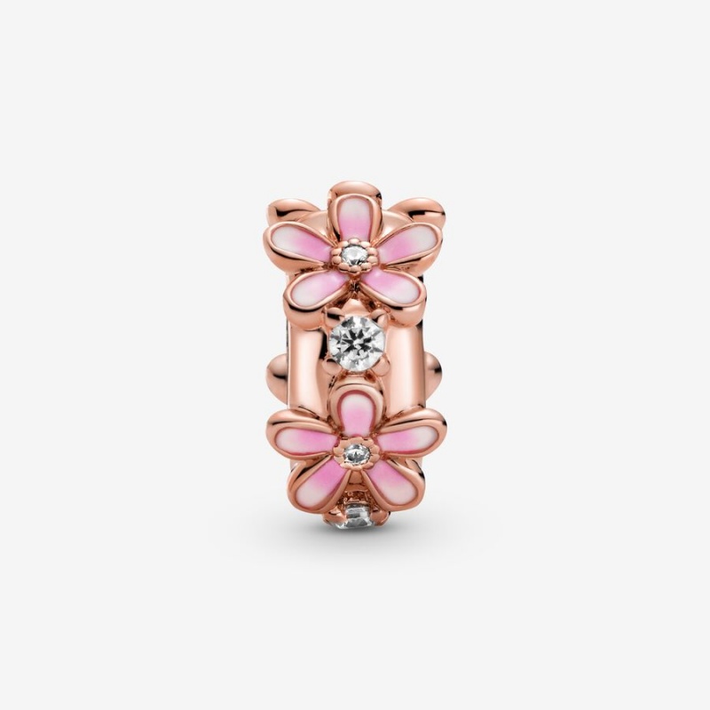 Pandora Pink Daisy Spacer Clip Klammern Rosa Gold | BCVAZQH-61