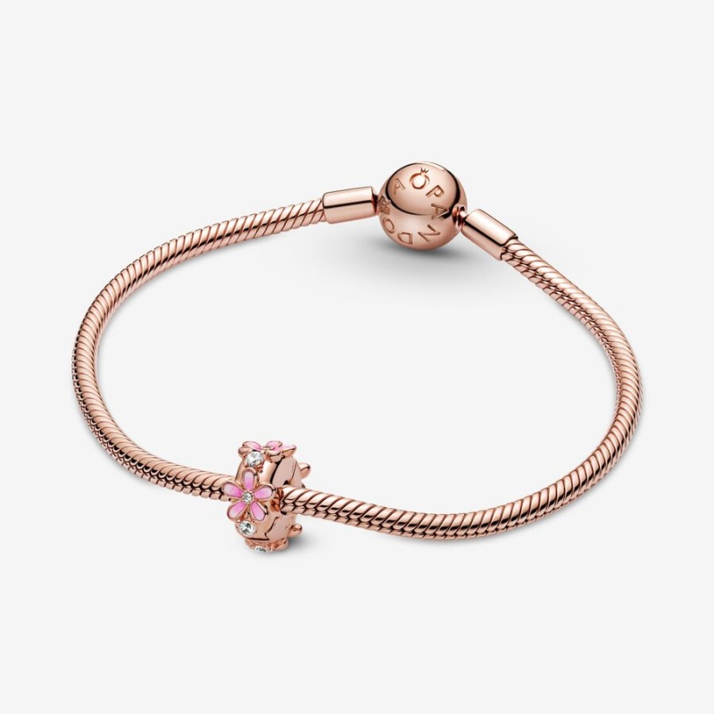 Pandora Pink Daisy Spacer Clip Klammern Rosa Gold | BCVAZQH-61