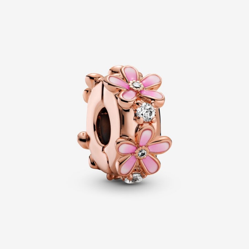 Pandora Pink Daisy Spacer Clip Klammern Rosa Gold | BCVAZQH-61