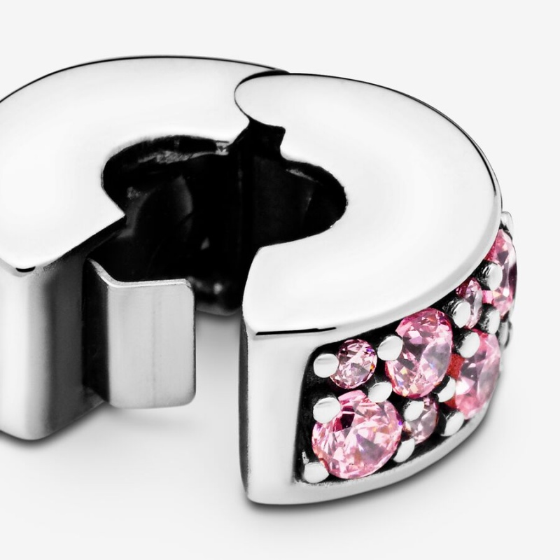 Pandora Pink Pavé Clip Klammern Silber | WAYOMIH-78