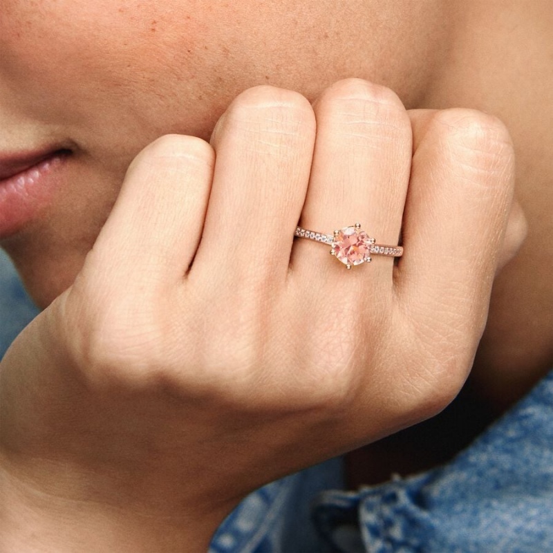 Pandora Pink Sparkling Crown Solitaire Solitär Rosa Gold | LGYAKCV-85