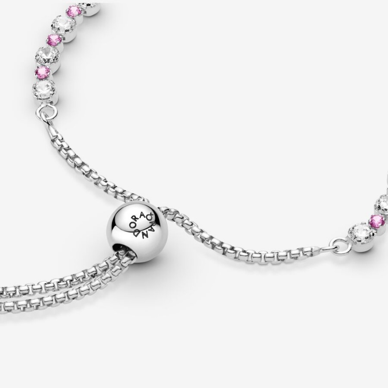 Pandora Pink & Clear Sparkle Slider Gleiten Silber | PMVUITX-09