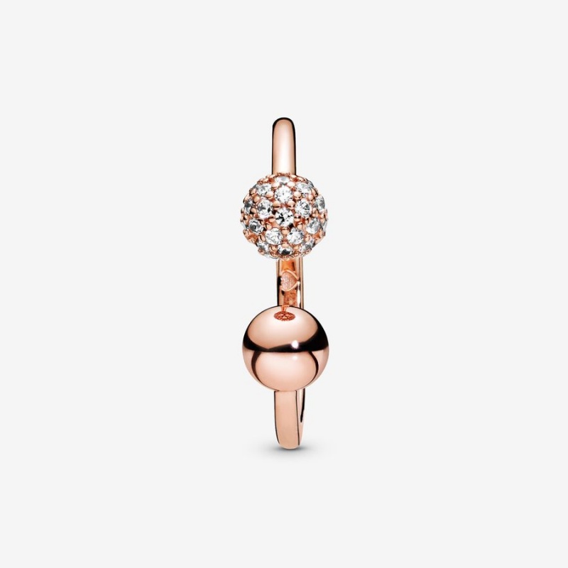 Pandora Polished & Pavé Bead Open Aussage Rosa Gold | DPS-872415