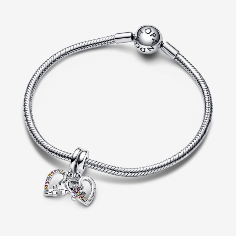 Pandora Puzzle Piece Hearts Splittable Friendship Dangle Charm mit Anhänger Silber | GHIJVWZ-24