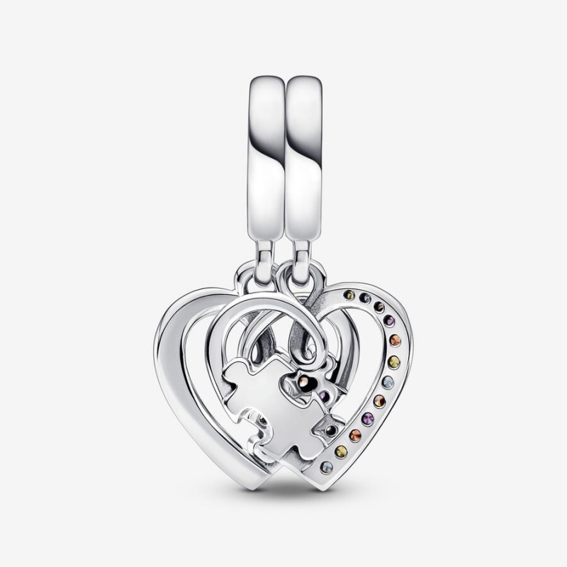 Pandora Puzzle Piece Hearts Splittable Friendship Dangle Charm mit Anhänger Silber | GHIJVWZ-24