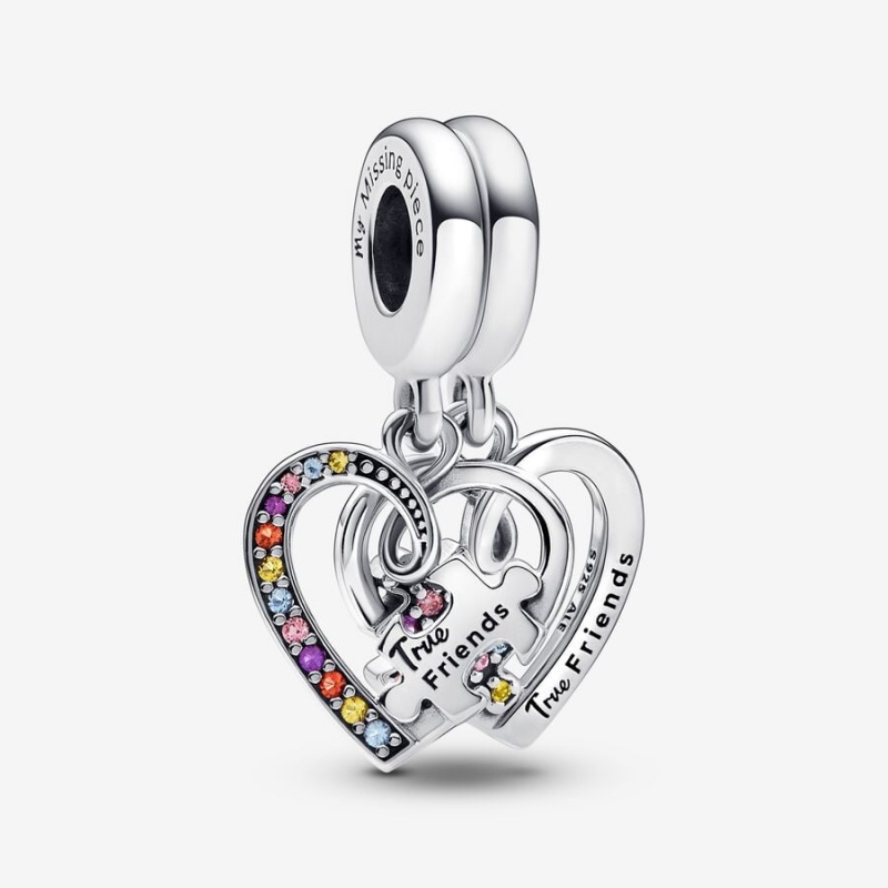 Pandora Puzzle Piece Hearts Splittable Friendship Dangle Charm mit Anhänger Silber | GHIJVWZ-24