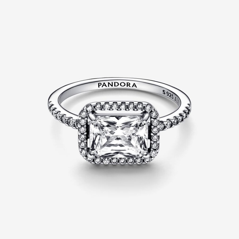 Pandora Rectangular Sparkling Halo Aussage Silber | ZAL-983617