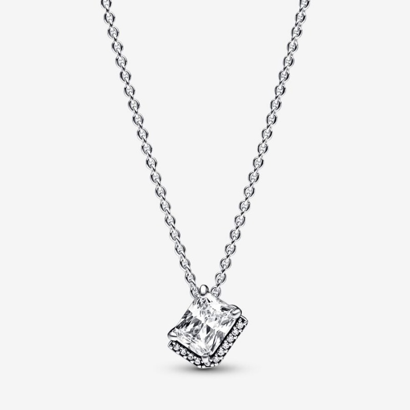 Pandora Rectangular Sparkling Halo Collier Kette mit Anhänger Silber | OBGNPQJ-83