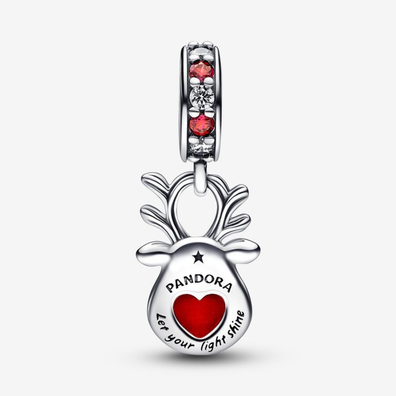 Pandora Red Nose Reindeer Murano Dangle Charm mit Anhänger Silber | EZAWLXU-07