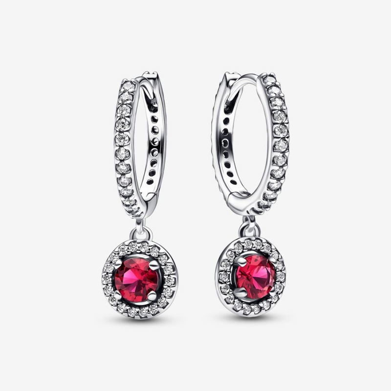 Pandora Red Round Sparkling Creolen Silber | TPXGSDO-45