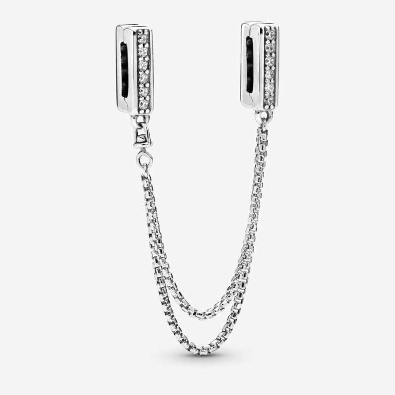 Pandora Reflexions™ Sparkling Sicherheits Clip Safety Chains Silber | TNJYCDM-78