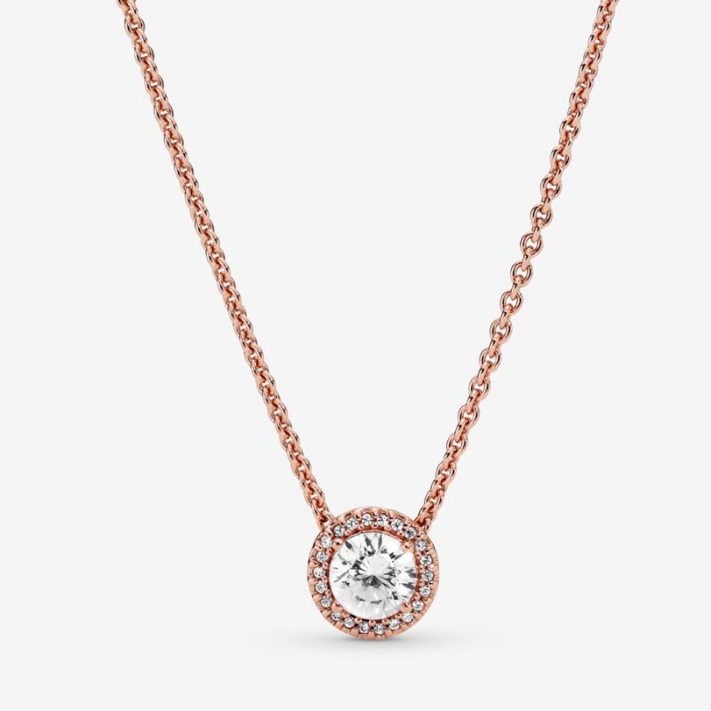 Pandora Round Sparkle Halo Halsketten Rosa Gold | XJUOTKR-94