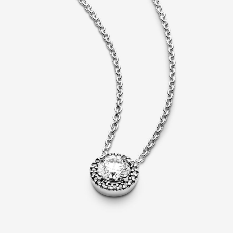 Pandora Round Sparkle Halo Halsketten Silber | JPWQCKI-41