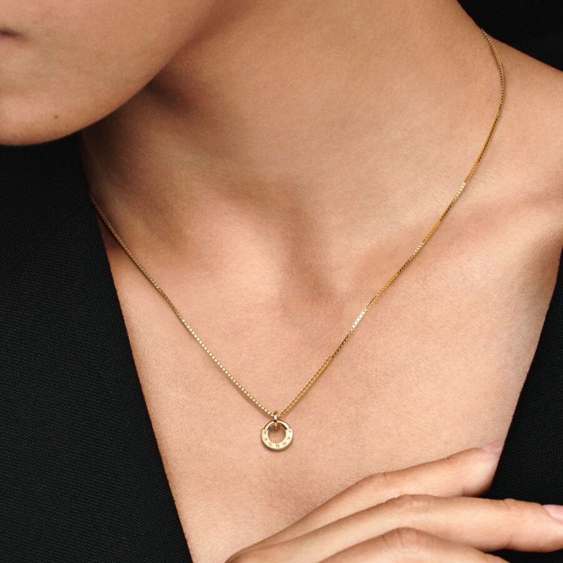 Pandora Signature I-D Collier Kette mit Anhänger Gold | FPBMWVJ-90