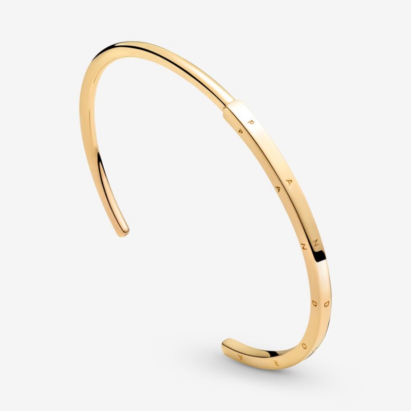 Pandora Signature I-D Open Bangle Armreifen Gold | DPZROFQ-49